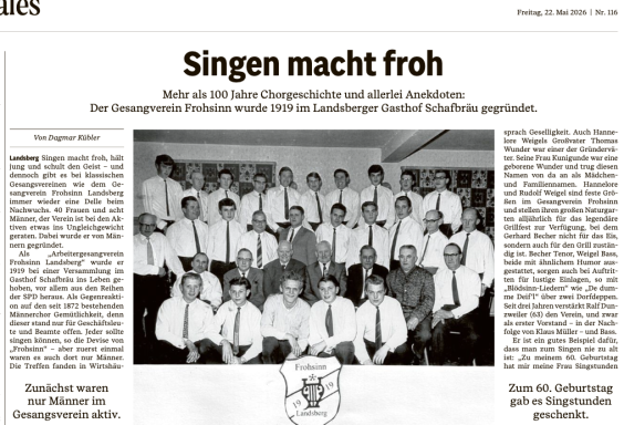 Artikel im Landsberger Tagblatt vom 22. Mai 2026 (erste Seite)